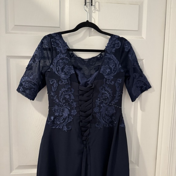 Blue Lace Embellished Sheer Sleeve Special Occasion Formal Dress‎ Sz 12  /#3820 - Picture 3 of 8